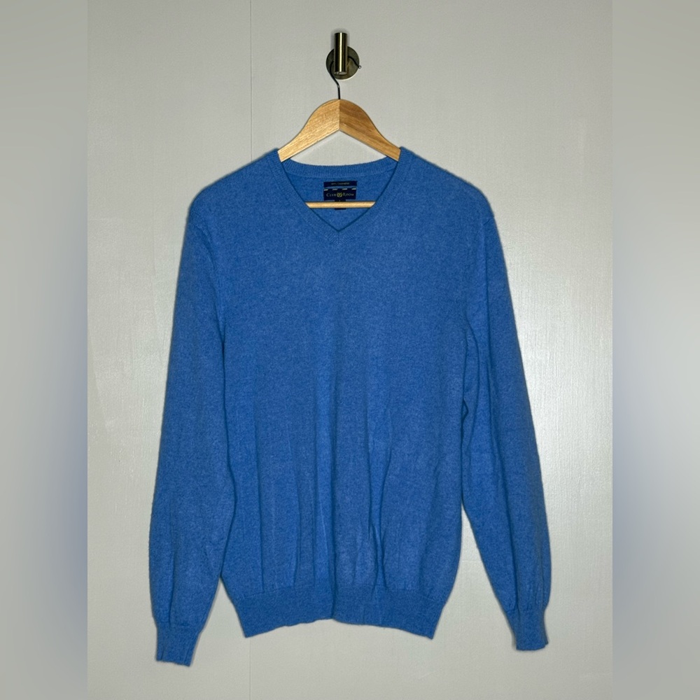 Club Room 100% Cashmere Blue V Neck Sweater Quiet Luxury Capsule Wardrobe Large